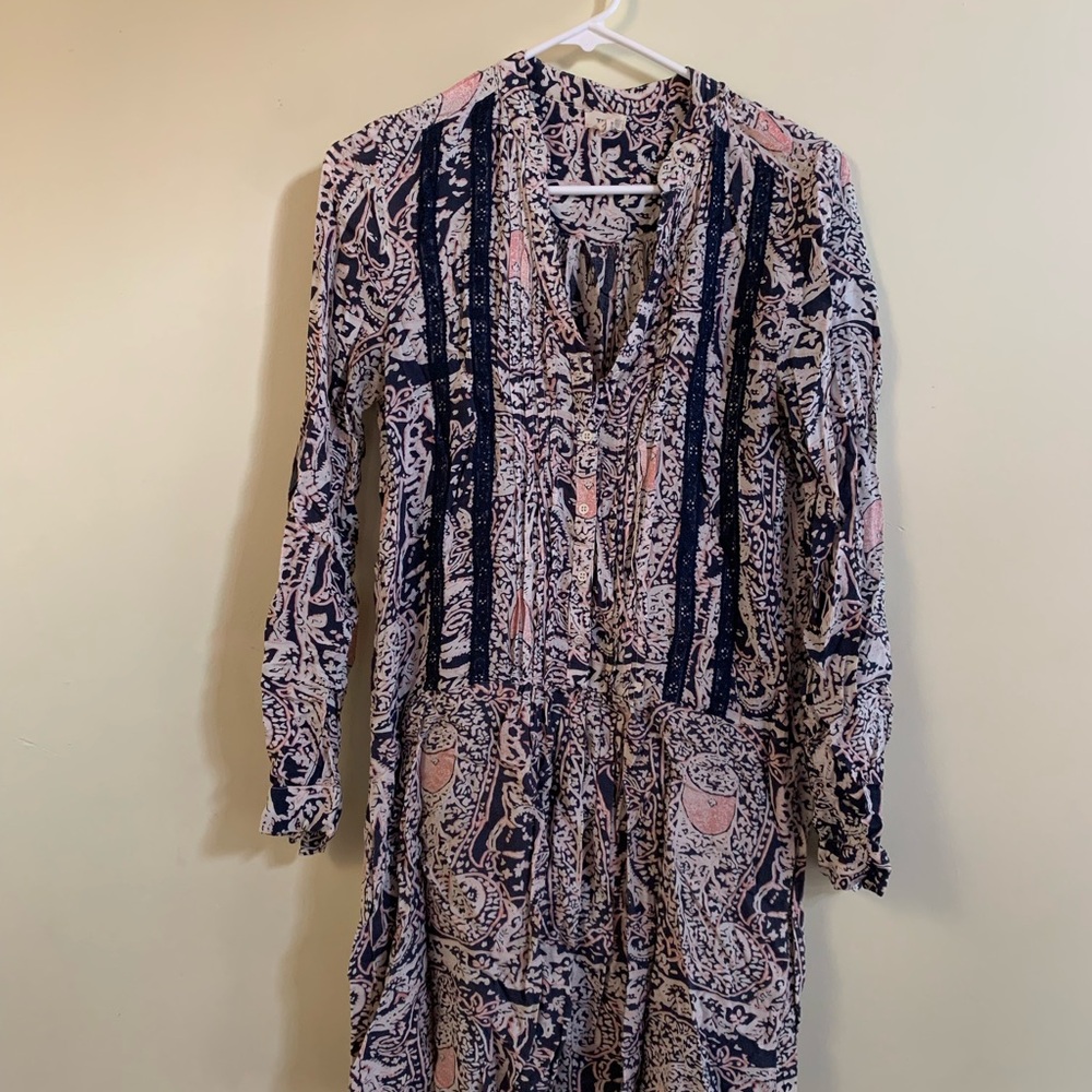 Anthropologie Bohemian Print Long Sleeve Dress